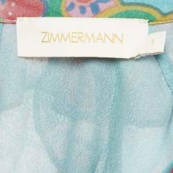 Pre Owned Zimmermann Blue Printed Silk Ruffled Playsuit M