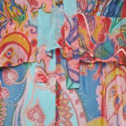 Pre Owned Zimmermann Blue Printed Silk Ruffled Playsuit M