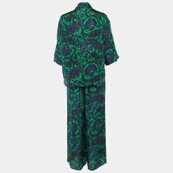 Pre Owned Zimmermann Green Paisley Print Silk Tiggy Shirt & Pants Set M