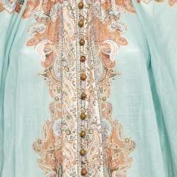 Pre Owned Zimmermann Light Blue Printed Ramie Button Front Top L