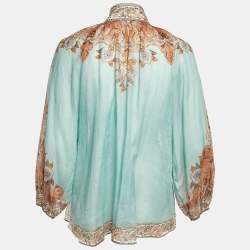 Pre Owned Zimmermann Light Blue Printed Ramie Button Front Top L