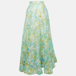 Pre Owned Zimmermann Multicolor Printed Linen and Silk Belted Maxi Skirt M