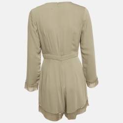 Pre Owned Zimmermann Olive Green Crepe Cutout Detail Long Sleeve Playsuit M