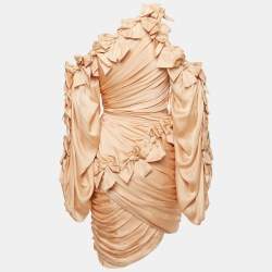Pre Owned Zimmermann Beige Silk Bow Detail Ruche Short Dress S