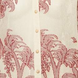 Pre Owned Zimmermann Beige/Red Ottie Palm-Knit Cotton Shirt and Skirt Set M