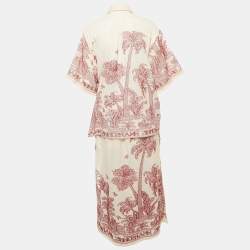 Pre Owned Zimmermann Beige/Red Ottie Palm-Knit Cotton Shirt and Skirt Set M