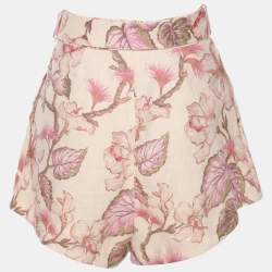 Pre Owned Zimmermann Multicolor Matchmaker Tuck Printed Linen Shorts XS