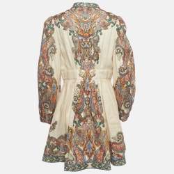 مملوكة مسبقًا Zimmermann Beige Paisley Print Linen Mini Dress L