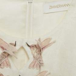 Pre Owned Zimmermann Off-White Floral Print Linen Hummingbird Mini Dress M