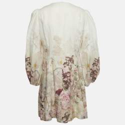 Pre Owned Zimmermann Off-White Floral Print Linen Hummingbird Mini Dress M