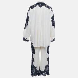 Pre Owned Zimmermann Beige Crocheted Lace and Linen Shirt & Pants Set M