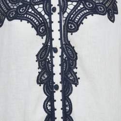 Pre Owned Zimmermann Beige Crocheted Lace and Linen Shirt & Pants Set M