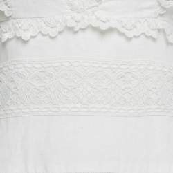 مملوكة مسبقًا Zimmermann White Linen Lace Trim Detail Ruffled Mini Dress M