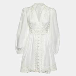 Pre Owned Zimmermann White Linen August Plunge Mini Dress M