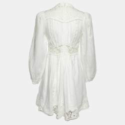 Pre Owned Zimmermann White Linen August Plunge Mini Dress M