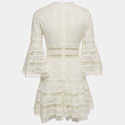 Pre Owned Zimmermann White Lace V-Neck Flared Mini Dress S