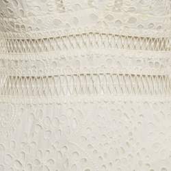 Pre Owned Zimmermann White Lace V-Neck Flared Mini Dress S