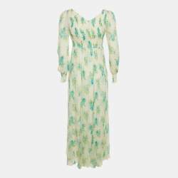 Pre Owned Zimmermann White Floral Printed Smocked Maxi Dress S