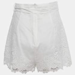 Pre Owned Zimmermann White Cotton Broderie Anglaise Belted Shorts M