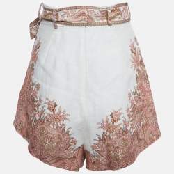 Pre Owned Zimmermann Beige Paisley Print Linen Brighton Tuck Shorts M