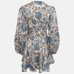 Pre Owned Zimmermann Pink/Blue Vitali Floral Print Linen Wrap Dress M