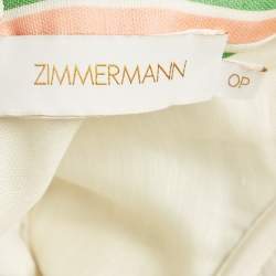 Pre Owned Zimmermann Off -White Printed Linen Blend High Tide Mini Dress XS 