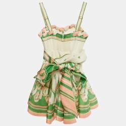 Pre Owned Zimmermann Off -White Printed Linen Blend High Tide Mini Dress XS 