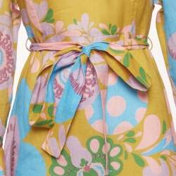 Pre Owned Zimmermann Yellow Printed Linen Teddy Gathered Midi Dress L