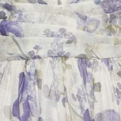 Pre Owned Zimmermann Purple Floral Print Linen and Silk Draped Mini Dress M
