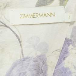 Pre Owned Zimmermann Purple Floral Print Linen and Silk Draped Mini Dress M