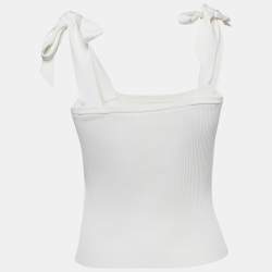 Pre Owned Zimmermann White Rib Knit Sleeveless Tie-Up Top XS
