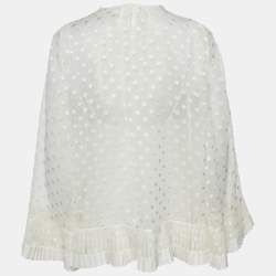 Pre Owned Zimmermann Off-White Dotted Crepe Fil Coupe Pleat Detail Top M