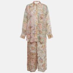 Pre Owned Zimmermann Multicolor Floral Print Ramie & Linen Shirt & Pants Set L