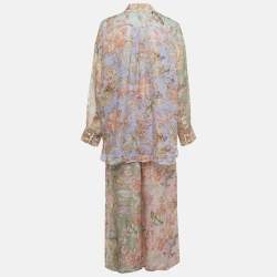 Pre Owned Zimmermann Multicolor Floral Print Ramie & Linen Shirt & Pants Set L
