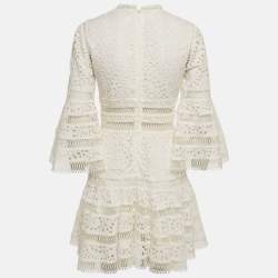Pre Owned Zimmermann White Guipure Lace V-Neck Mini Dress S