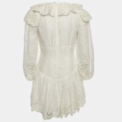Pre Owned Zimmermann White Swiss Dot Anglaise Broderie Linen Bellitude Mini Dress M