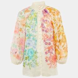 Pre Owned Zimmermann Multicolor/Off-White Floral Print Ramie Raie Billow Blouse S