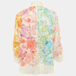 Pre Owned Zimmermann Multicolor/Off-White Floral Print Ramie Raie Billow Blouse S