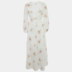 Pre Owned Zimmermann White Floral Print Linen Maxi Dress M