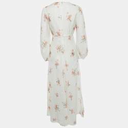 Pre Owned Zimmermann White Floral Print Linen Maxi Dress M