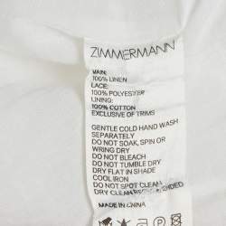 مملوكة مسبقًا Zimmermann White Linen Lace Trimmed Castile Plunge Neck Mini Dress M