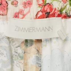 Pre Owned Zimmermann Multicolor Floral Print Clover Patchwork Linen Cuffed Trousers M