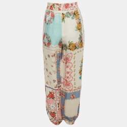 Pre Owned Zimmermann Multicolor Floral Print Clover Patchwork Linen Cuffed Trousers M