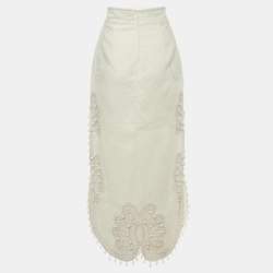 Pre Owned Zimmermann White Linen Ninety-Six Ric Rac Long Skirt M