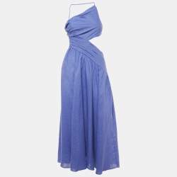 Pre Owned Zimmermann Purple Linen Open Back Asymmetric Cut-Out Midi Dress S