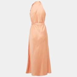 Pre Owned Zimmermann Peach Dupion Neck Tie Detail Midi Dress S