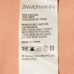 Pre Owned Zimmermann Peach Dupion Neck Tie Detail Midi Dress S