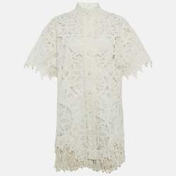 Pre Owned Zimmermann White Silk Lace Cut -Out Wavelength Shirt Dress M