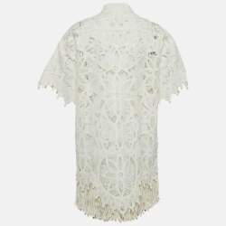Pre Owned Zimmermann White Silk Lace Cut -Out Wavelength Shirt Dress M