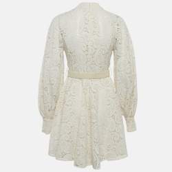Pre Owned Zimmermann Beige Paisley Lace Amari Mini Dress M